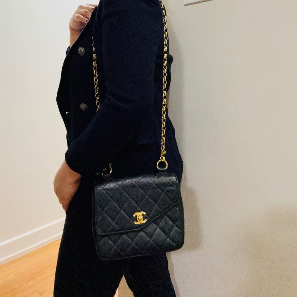 Chanel Black Quilted Leather Bag with Gold Chain